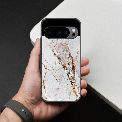 Google Pixel 10 Pro XL Cover - White Marble Series - HQ Ultra Shine Premium Infinity Glass Soft Silicon Borders Case