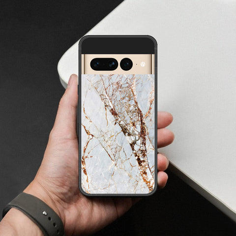 Google Pixel 7 Pro Cover - White Marble Series - HQ Ultra Shine Premium Infinity Glass Soft Silicon Borders Case