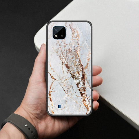 Realme C20A Cover - White Marble Series - HQ Ultra Shine Premium Infinity Glass Soft Silicon Borders Case