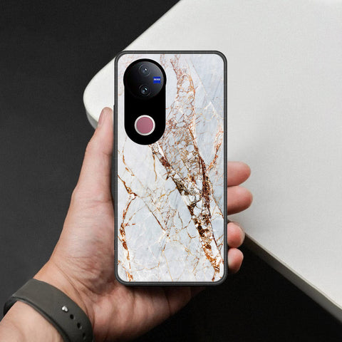 Vivo V50 Cover - White Marble Series - HQ Ultra Shine Premium Infinity Glass Soft Silicon Borders Case
