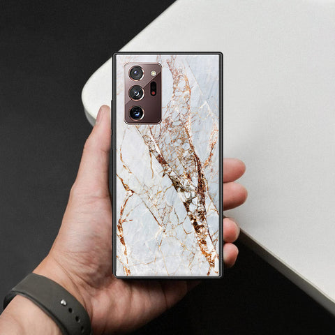 Samsung Galaxy Note 20 Ultra Cover - White Marble Series - HQ Ultra Shine Premium Infinity Glass Soft Silicon Borders Case