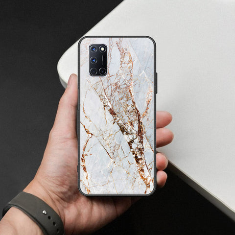 Oppo A92 Cover - White Marble Series - HQ Ultra Shine Premium Infinity Glass Soft Silicon Borders Case