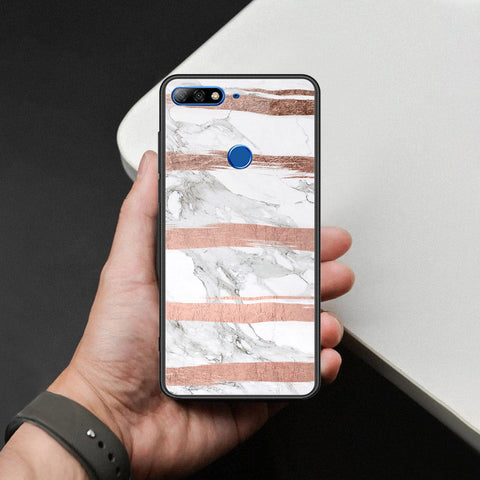 Huawei Honor 7C Cover - White Marble Series - HQ Ultra Shine Premium Infinity Glass Soft Silicon Borders Case
