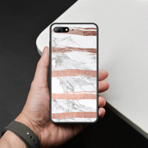 Huawei Y6 Prime 2018 Cover - White Marble Series - HQ Ultra Shine Premium Infinity Glass Soft Silicon Borders Case
