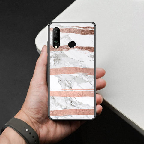 Huawei P30 lite Cover - White Marble Series - HQ Ultra Shine Premium Infinity Glass Soft Silicon Borders Case