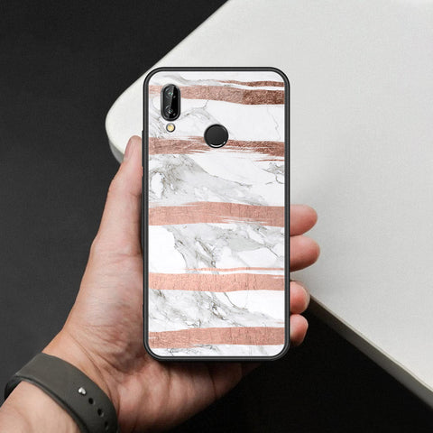 Huawei P20 Lite Cover - White Marble Series - HQ Ultra Shine Premium Infinity Glass Soft Silicon Borders Case