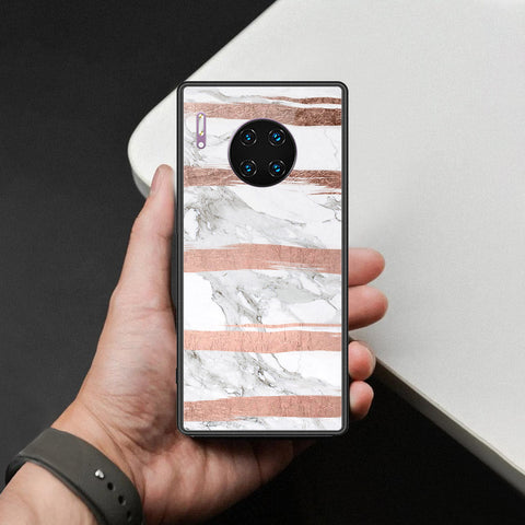 Huawei Mate 30 Pro Cover - White Marble Series - HQ Ultra Shine Premium Infinity Glass Soft Silicon Borders Case