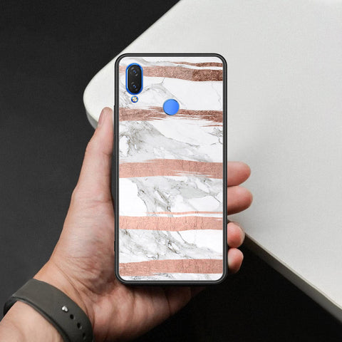 Huawei Honor Play Cover - White Marble Series - HQ Ultra Shine Premium Infinity Glass Soft Silicon Borders Case