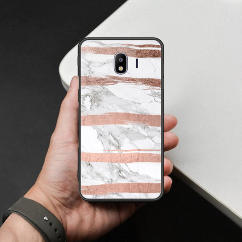 Samsung Galaxy J4 2018 Cover - White Marble Series - HQ Ultra Shine Premium Infinity Glass Soft Silicon Borders Case