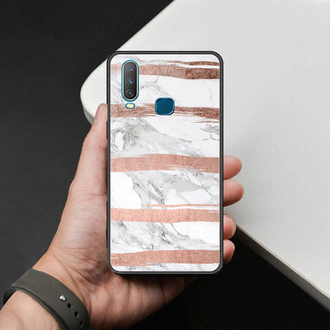 Vivo Y17 Cover - White Marble Series - HQ Ultra Shine Premium Infinity Glass Soft Silicon Borders Case