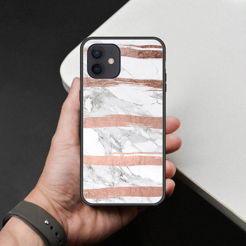 iPhone 12 - White Marble Series - HQ Ultra Shine Premium Infinity Glass Soft Silicon Borders Case