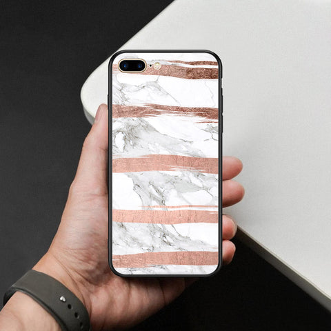 iPhone 8 Plus / 7 Plus - White Marble Series - HQ Ultra Shine Premium Infinity Glass Soft Silicon Borders Case