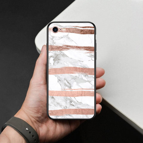 iPhone SE 2020 - White Marble Series - HQ Ultra Shine Premium Infinity Glass Soft Silicon Borders Case