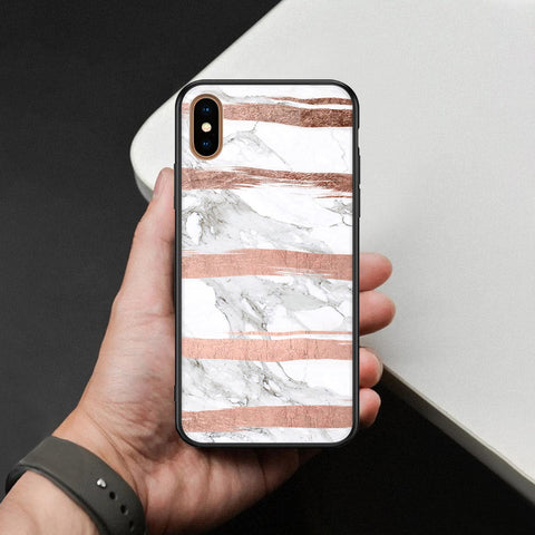 iPhone XS Max - White Marble Series - HQ Ultra Shine Premium Infinity Glass Soft Silicon Borders Case