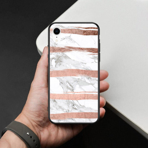 iPhone XR - White Marble Series - HQ Ultra Shine Premium Infinity Glass Soft Silicon Borders Case