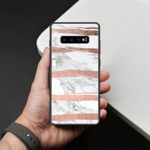Samsung Galaxy S10 Plus Cover - White Marble Series - HQ Ultra Shine Premium Infinity Glass Soft Silicon Borders Case