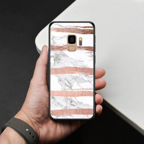 Samsung Galaxy S9 Cover - White Marble Series - HQ Ultra Shine Premium Infinity Glass Soft Silicon Borders Case