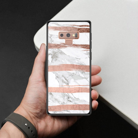 Samsung Galaxy Note 9 Cover - White Marble Series - HQ Ultra Shine Premium Infinity Glass Soft Silicon Borders Case