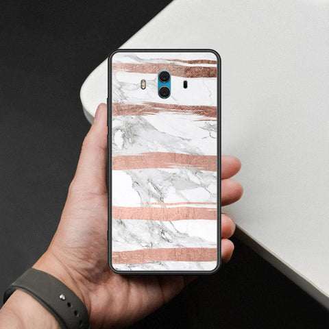 Huawei Mate 10 Cover - White Marble Series - HQ Ultra Shine Premium Infinity Glass Soft Silicon Borders Case