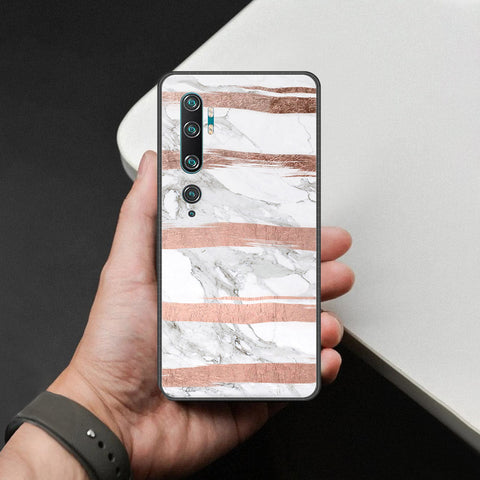 Xiaomi Mi CC9 Pro Cover - White Marble Series - HQ Ultra Shine Premium Infinity Glass Soft Silicon Borders Case