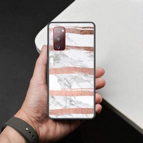 Samsung Galaxy S20 FE Cover - White Marble Series - HQ Ultra Shine Premium Infinity Glass Soft Silicon Borders Case