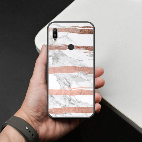 Huawei Y6 2019 / Y6 Prime 2019 Cover - White Marble Series - HQ Ultra Shine Premium Infinity Glass Soft Silicon Borders Case