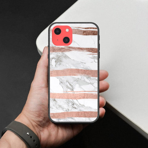 iPhone 13 Mini Cover - White Marble Series - HQ Ultra Shine Premium Infinity Glass Soft Silicon Borders Case