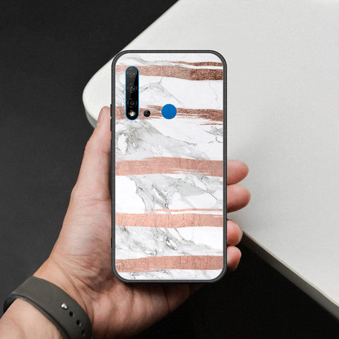 Huawei P20 Lite 2019 Cover - White Marble Series - HQ Ultra Shine Premium Infinity Glass Soft Silicon Borders Case