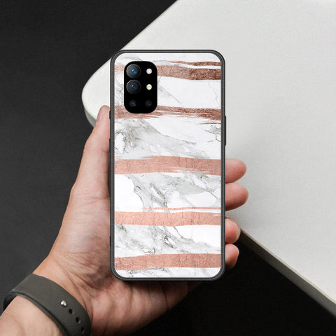 OnePlus 9R Cover - White Marble Series - HQ Ultra Shine Premium Infinity Glass Soft Silicon Borders Case
