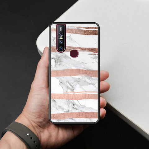 Vivo V15 Cover - White Marble Series - HQ Ultra Shine Premium Infinity Glass Soft Silicon Borders Case