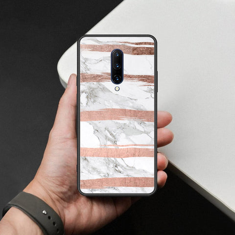 OnePlus 7 Pro Cover - White Marble Series - HQ Ultra Shine Premium Infinity Glass Soft Silicon Borders Case