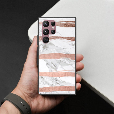 Samsung Galaxy S22 Ultra 5G Cover - White Marble Series - HQ Ultra Shine Premium Infinity Glass Soft Silicon Borders Case