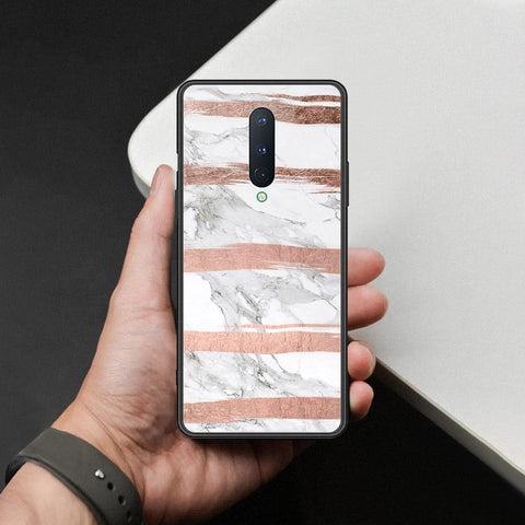 OnePlus 8 Cover - White Marble Series - HQ Ultra Shine Premium Infinity Glass Soft Silicon Borders Case