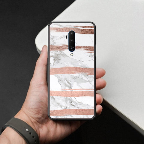 OnePlus 7T Pro Cover - White Marble Series - HQ Ultra Shine Premium Infinity Glass Soft Silicon Borders Case