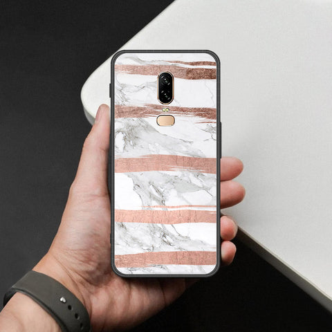 OnePlus 6 Cover - White Marble Series - HQ Ultra Shine Premium Infinity Glass Soft Silicon Borders Case