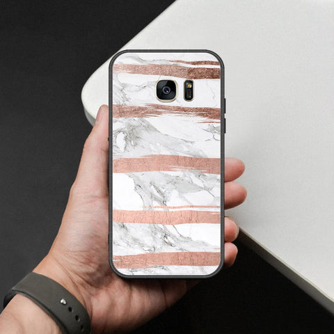 Samsung Galaxy S7 Cover - White Marble Series - HQ Ultra Shine Premium Infinity Glass Soft Silicon Borders Case