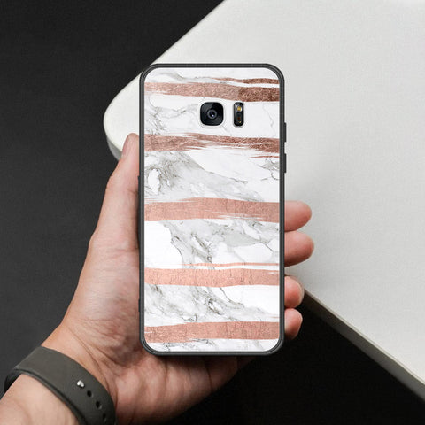 Samsung Galaxy S7 Edge Cover - White Marble Series - HQ Ultra Shine Premium Infinity Glass Soft Silicon Borders Case