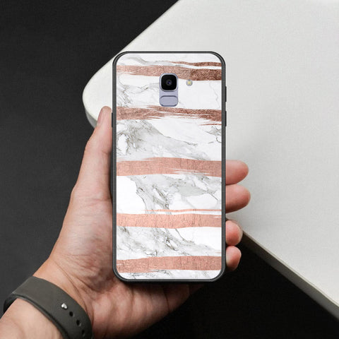 Samsung Galaxy J6 2018 Cover - White Marble Series - HQ Ultra Shine Premium Infinity Glass Soft Silicon Borders Case