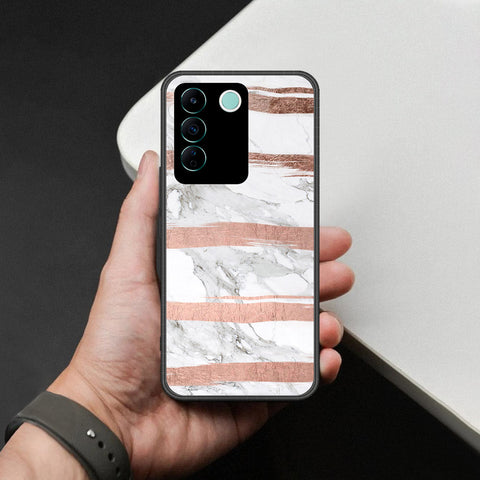 Vivo V27e Cover - White Marble Series - HQ Ultra Shine Premium Infinity Glass Soft Silicon Borders Case