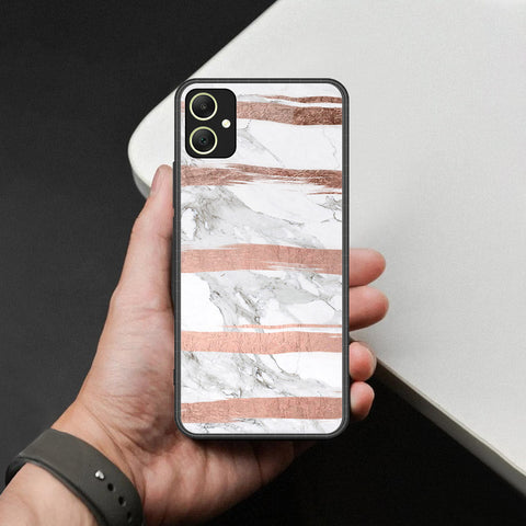 Samsung Galaxy F05 Cover - White Marble Series - HQ Ultra Shine Premium Infinity Glass Soft Silicon Borders Case