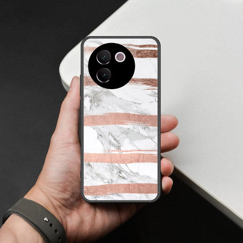 Vivo V30e Cover - White Marble Series - HQ Ultra Shine Premium Infinity Glass Soft Silicon Borders Case
