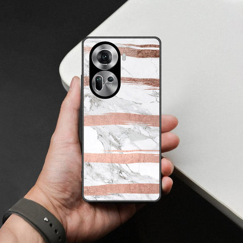 Oppo Reno 11 5G Cover - White Marble Series - HQ Ultra Shine Premium Infinity Glass Soft Silicon Borders Case