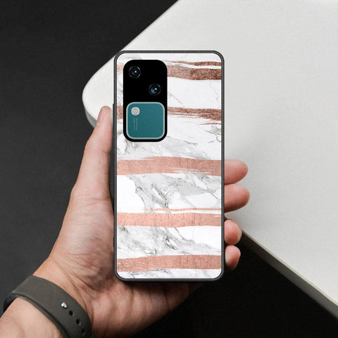 Vivo V30 Cover - White Marble Series - HQ Ultra Shine Premium Infinity Glass Soft Silicon Borders Case