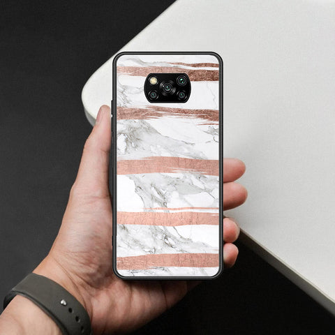 Xiaomi Poco X3 Cover - White Marble Series - HQ Ultra Shine Premium Infinity Glass Soft Silicon Borders Case