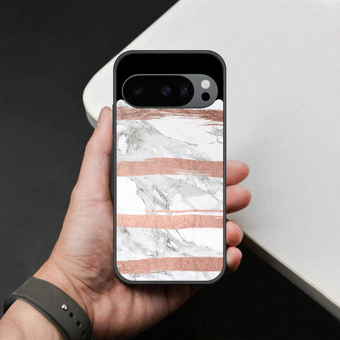 Google Pixel 9 Pro XL Cover - White Marble Series - HQ Ultra Shine Premium Infinity Glass Soft Silicon Borders Case