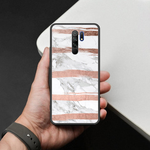 Xiaomi Redmi 9 Cover - White Marble Series - HQ Ultra Shine Premium Infinity Glass Soft Silicon Borders Case