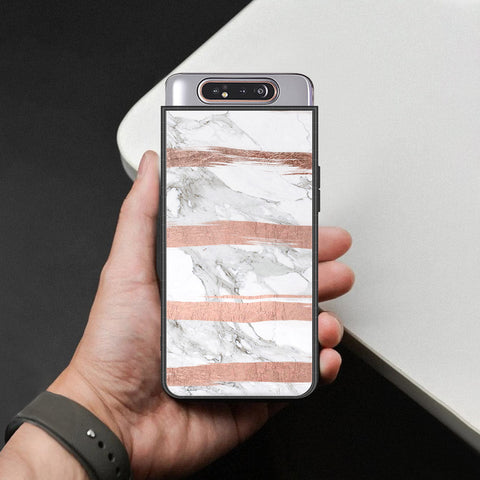 Samsung Galaxy A90 Cover - White Marble Series - HQ Ultra Shine Premium Infinity Glass Soft Silicon Borders Case