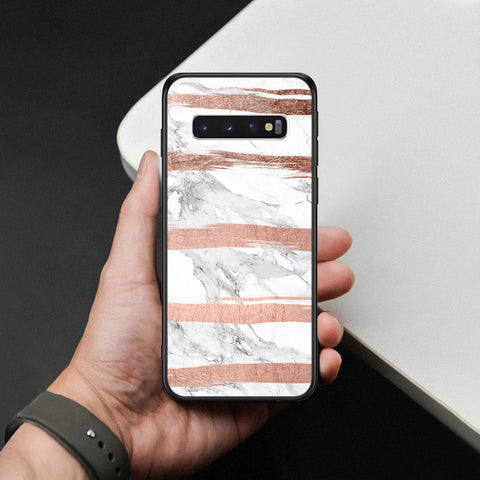 Samsung Galaxy S10 Cover - White Marble Series - HQ Ultra Shine Premium Infinity Glass Soft Silicon Borders Case