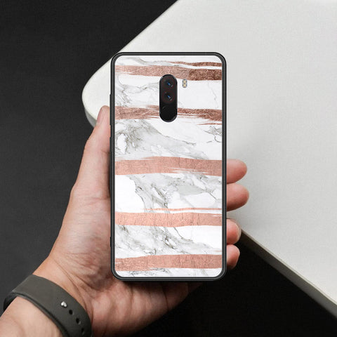 Xiaomi Pocophone F1 Cover - White Marble Series - HQ Ultra Shine Premium Infinity Glass Soft Silicon Borders Case