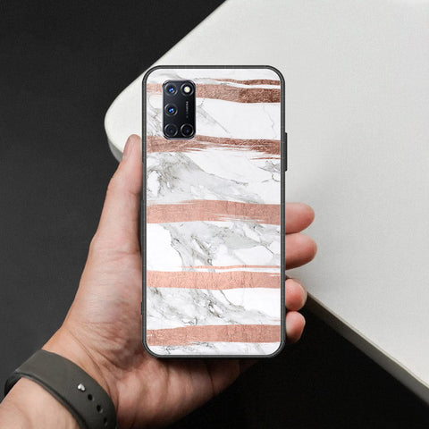 Oppo A92 Cover - White Marble Series - HQ Ultra Shine Premium Infinity Glass Soft Silicon Borders Case